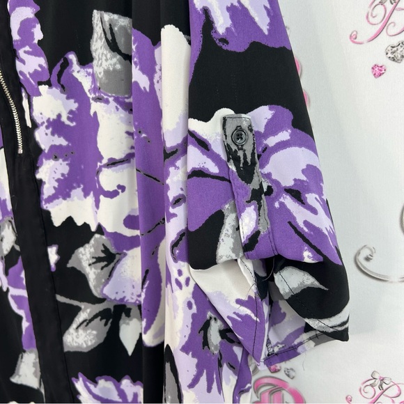 Ricki's long sleeve blouse half zip silver Black and Purple Floral Blouse - Picture 3 of 11